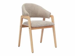 Hot Conjunto de 6 sillas con reposabrazos en tejido bouclé y madera de caucho - Taupe y natural - SOLUNA Sillas Y Lotes De Sillas