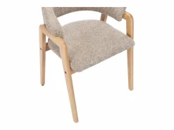 Hot Conjunto de 6 sillas con reposabrazos en tejido bouclé y madera de caucho - Taupe y natural - SOLUNA Sillas Y Lotes De Sillas
