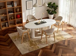 Hot Conjunto de 6 sillas con reposabrazos en tejido bouclé y madera de caucho - Taupe y natural - SOLUNA Sillas Y Lotes De Sillas