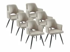 Clearance Conjunto de 6 sillas con reposabrazos en tela y metal negro - - KADIJA Sillas Y Lotes De Sillas