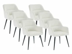 Hot Conjunto de 6 sillas con reposabrazos de tejido bouclé y metal negro - - HEKA Sillas Y Lotes De Sillas