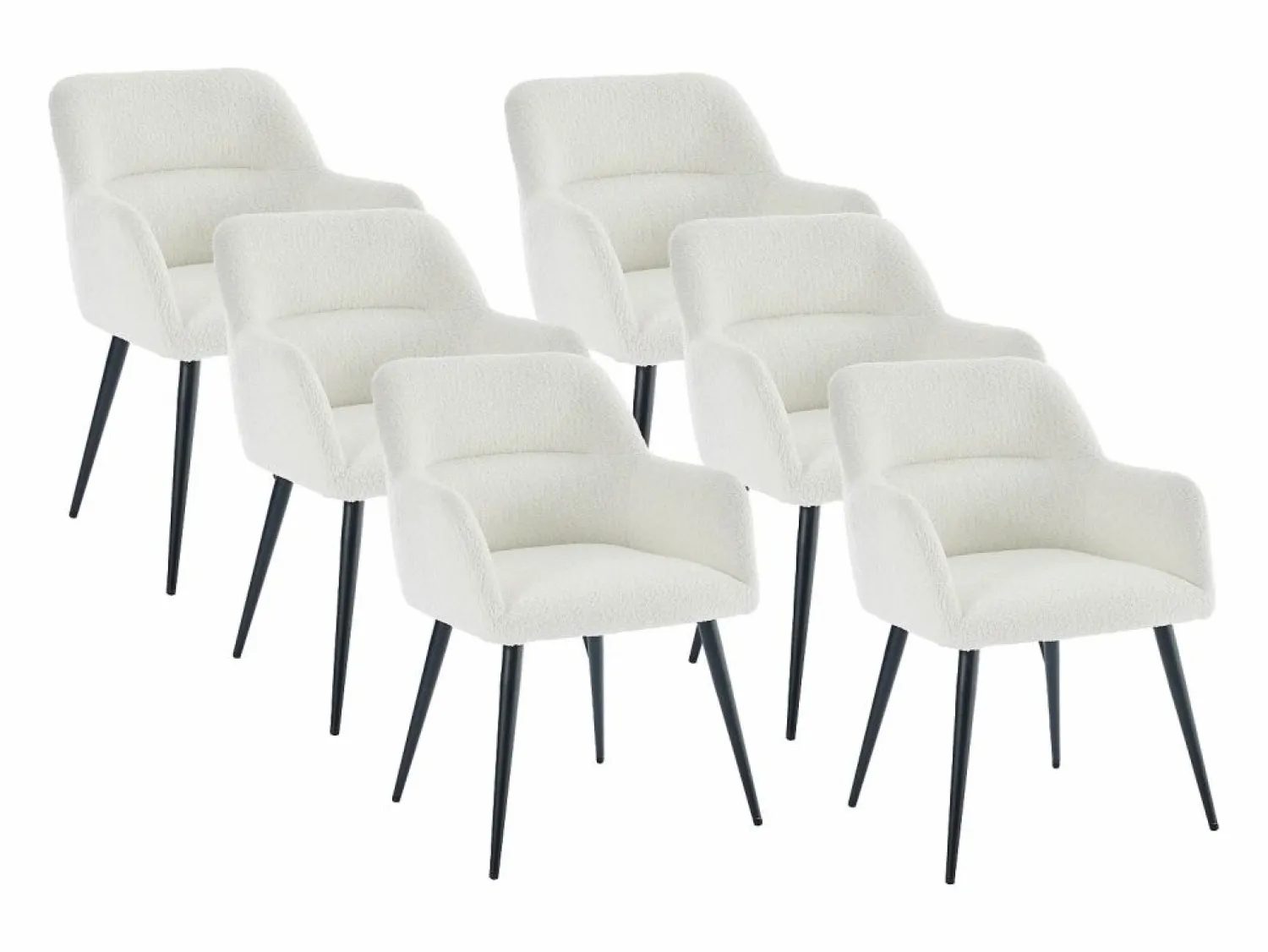 Hot Conjunto de 6 sillas con reposabrazos de tejido bouclé y metal negro - - HEKA Sillas Y Lotes De Sillas