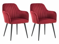 Online Vente-unique Conjunto de 2 sillas con reposabrazos de terciopelo y metal negro - Burdeos - ELEANA Granate