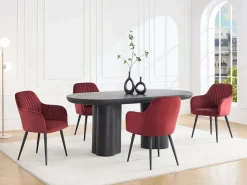 Online Vente-unique Conjunto de 2 sillas con reposabrazos de terciopelo y metal negro - Burdeos - ELEANA Granate