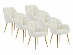 Vente-unique Conjunto de 6 sillas con reposabrazos - Tela de bouclé y metal dorado - - PEGA