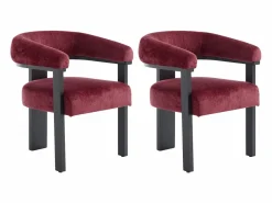 Best PASCAL MORABITO Conjunto de 2 sillas con reposabrazos en tela texturizada y madera de hevea negra - Burdeos - LIVELIA de Negro / Granate