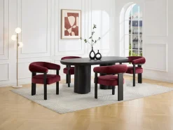 Best PASCAL MORABITO Conjunto de 2 sillas con reposabrazos en tela texturizada y madera de hevea negra - Burdeos - LIVELIA de Negro / Granate