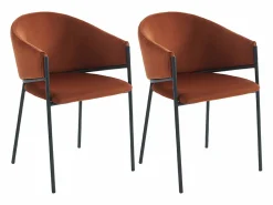 Outlet Vente-unique Conjunto de 2 sillas con reposabrazos de terciopelo y metal negro - - ORDIDA Terracota