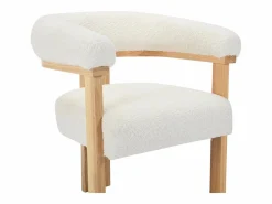 Vente-unique Conjunto de 2 sillas con reposabrazos en tela bouclé y hevea - Blanco y natural - LIVELIA