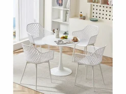 Conjunto de 4 Sillas de Brazos Blancas Estilo Escandinavo - Comedor/Cocina - Diseño Escandinavo - 52 x 56 x 84.5 cm