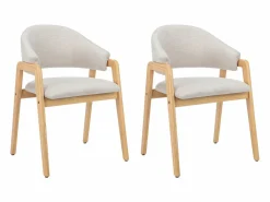 Discount Vente-unique Conjunto de 2 sillas de tela y madera de caucho - y natural - SOLUNA Beige