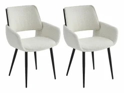 Hot Vente-unique Conjunto de 2 sillas de tela bouclé, chapado de fresno y metal negro - Blanco - ZURIKIA Negro / Blanco