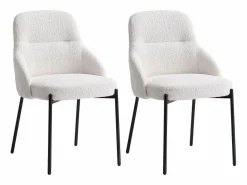 Vente-unique Conjunto de 2 sillas de tela rizada y metal negro - - LIAMONA Blanco