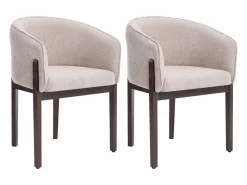 New Vente-unique Conjunto de 2 sillas en tela texturizada y madera de hevea natural oscuro - - LYLABA Beige