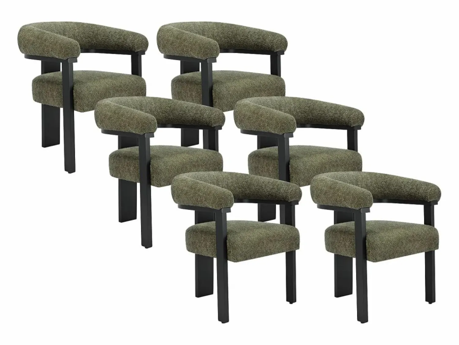 Hot Conjunto de 6 sillas en tela bouclé y madera de hevea - Verde caqui y negro - LIVELIA Sillas Y Lotes De Sillas