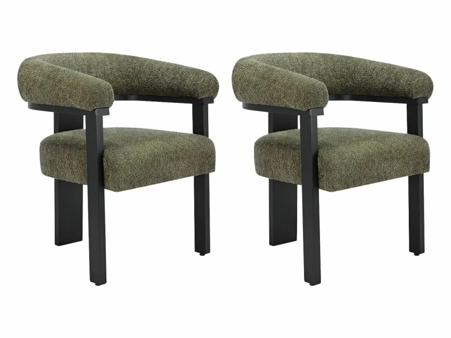 Clearance Vente-unique Conjunto de 2 sillas en tela bouclé y madera de hevea - Verde caqui y negro - LIVELIA Negro / Caqui