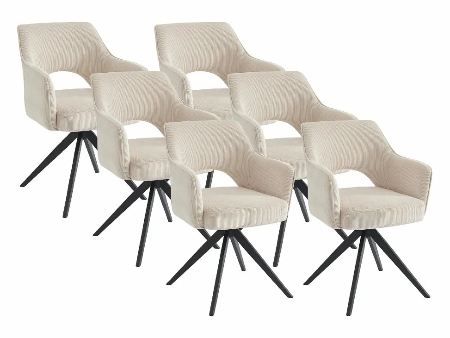 New Conjunto de 6 sillas giratorias de terciopelo acanalado y metal negro - - KONYA Sillas Y Lotes De Sillas