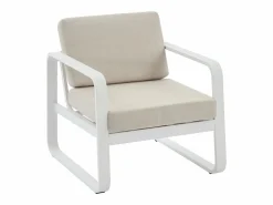 Outlet MYLIA Conjunto de 2 sillones de jardín de aluminio - con cojines beige - LOMIA de Blanco