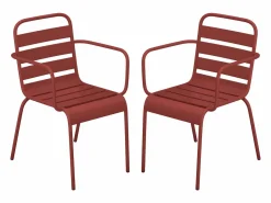 New Conjunto de 2 sillones de jardín apilables de metal - - MIRMANDE de Comedores De Jardín