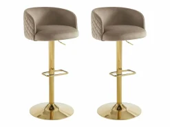 Clearance Vente-unique Conjunto de 2 taburete de bar de terciopelo y metal dorado - Altura ajustable - - PERLANITA Beige
