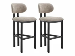 Vente-unique Conjunto de 2 taburetes de bar en tela texturizada y madera de hevea negra - - YELAZ