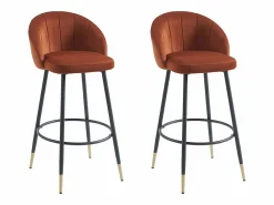 Vente-unique Conjunto de 2 taburetes de bar de terciopelo y metal - - ELIRAM Terracota