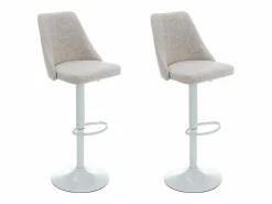 Clearance Conjunto de 2 taburetes de bar de tela y metal blanco - Beige - KIYOLA Muebles De Bar|Taburete Alto