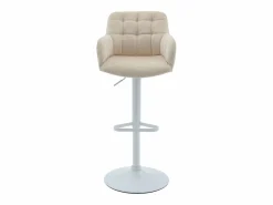 Outlet Vente-unique Conjunto de 2 taburetes de bar de terciopelo y metal blanco - Altura ajustable - Crema - PEGA Crema / Blanco