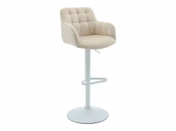 Outlet Vente-unique Conjunto de 2 taburetes de bar de terciopelo y metal blanco - Altura ajustable - Crema - PEGA Crema / Blanco