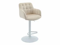 Outlet Vente-unique Conjunto de 2 taburetes de bar de terciopelo y metal blanco - Altura ajustable - Crema - PEGA Crema / Blanco