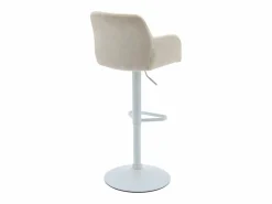 Outlet Vente-unique Conjunto de 2 taburetes de bar de terciopelo y metal blanco - Altura ajustable - Crema - PEGA Crema / Blanco