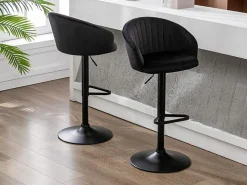 Discount Vente-unique Conjunto de 2 taburetes de bar - Terciopelo y metal - - DORALIZ Negro