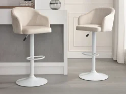 New Vente-unique Conjunto de 2 taburetes de bar de tela y metal - y blanco - CARSTEN Crema