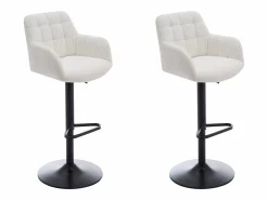 Hot Vente-unique Conjunto de 2 taburetes de bar de tela rizada y metal - Altura ajustable - - PEGA Blanco