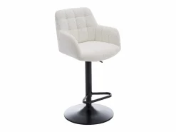 Hot Vente-unique Conjunto de 2 taburetes de bar de tela rizada y metal - Altura ajustable - - PEGA Blanco