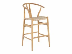 Vente-unique Conjunto de 2 taburetes de bar de teca y mimbre - Natural - POGIANA