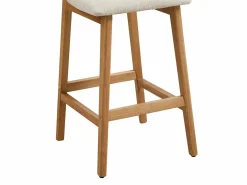 Vente-unique Conjunto de 2 taburetes en tela texturizada y madera de hevea natural - - LEDIRA