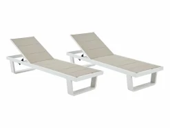 MYLIA Conjunto de 2 tumbonas de aluminio y textilene - y blanco - NABUNA de