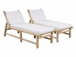 MYLIA Conjunto de 2 tumbonas de teca con colchón - Natural claro y blanco - TULUM de Color natural claro