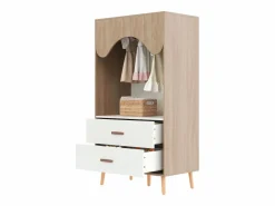 Merax Conjunto de armario infantil - 80(160) x 46 x 141,5 cm - con puertas correderas + 2 cajones - MDF - natural