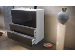 Clearance Conjunto de armario Vladon Hollywood, que consta de 1 cómoda con 4 cajones, 1 espejo y 1 juego de paneles de pared, mate/ de alto brillo. Blanco