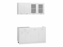 Best vidaxl Conjunto de armarios de cocina de 4 piezas "Lyon" de en madera de ingeniería blanca Blanco