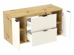 Hot Conjunto de baño 120 cm Cashmere / Roble Nogal Armario con encimera + Columna Orio Beige