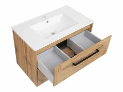 Discount Conjunto de baño 80 cm Vivien Roble Wotan Columna Armario con espejo Marru00f3n
