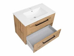 Discount Conjunto de baño 80 cm Vivien Roble Wotan Columna Armario con espejo Marru00f3n