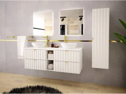 Clearance Conjunto de baño 140 cm Armario con encimera Estantería Frentes ranurados Arcos Mueble De Lavabo