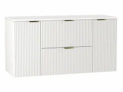 New Conjunto de baño 120 cm Armario Encimera Columna Frentes ranurados Conjunto De Baño