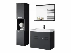 Best Conjunto de baño colgante con lavabo, espejo y columnas, mate Negro