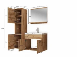 Best Conjunto de baño colgante con lavabo, espejo y columnas, mate Negro