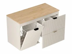 New Conjunto de baño de cachemira 100 cm Armario Encimera Nogal Armario con cesta Columna Frentes ranurados Beige